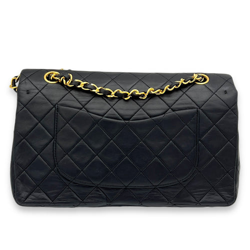 Vintage CC Double Flap Medium Black Shoulder Bag in Lambskin, Gold hardware