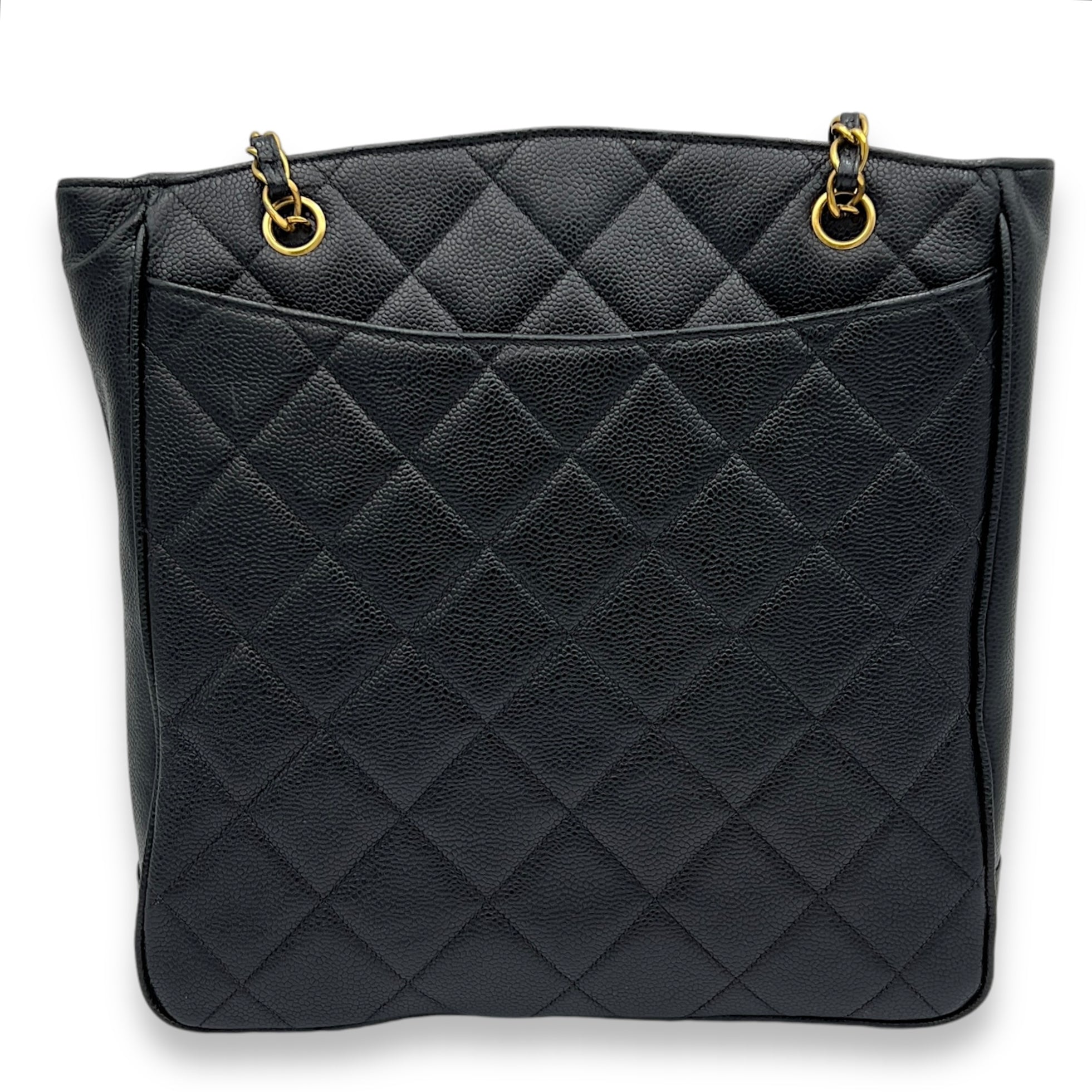 CC Black Tote Bag in Caviar Leather, Gold hardware