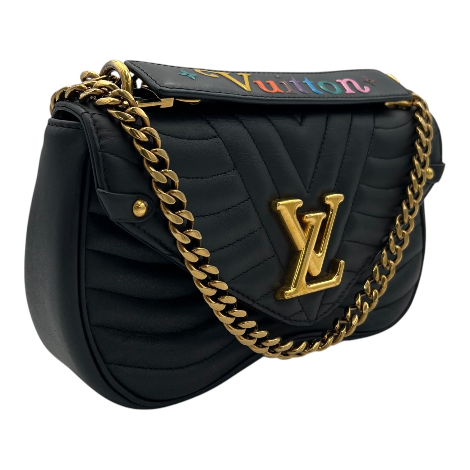 New Wave Shoulder Bag Black in Calfskin, Gold hardware