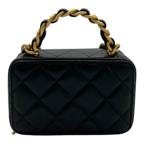 Vanity Top Handle Bag Black in Lambskin, Gold hardware