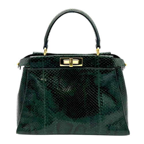 Peekaboo Top Handle Bag Green in Python Embossed Calfskin, Gold hardware