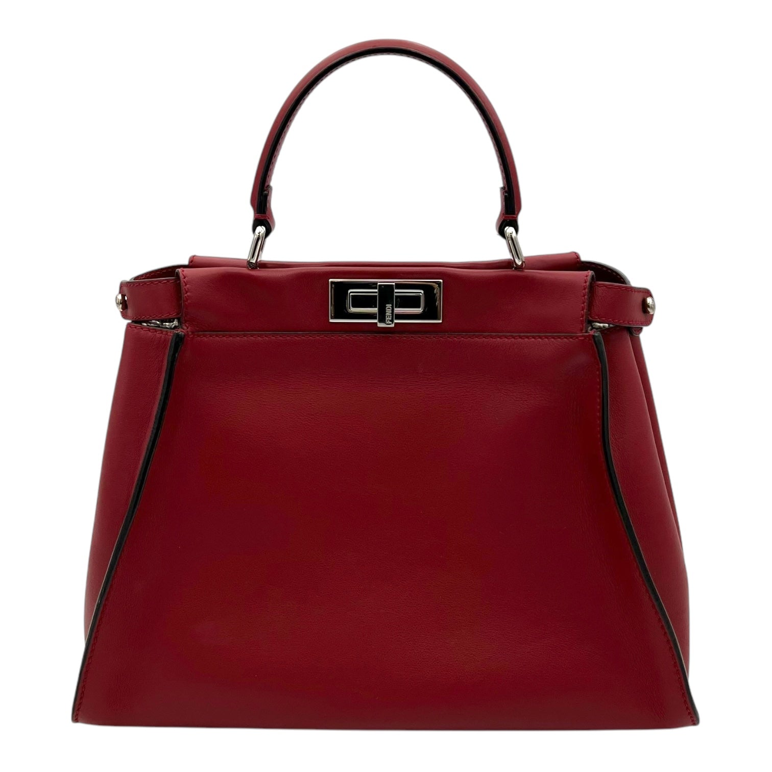 Peekaboo Medium Red Top Handle Bag in Calfskin, Silver hardware