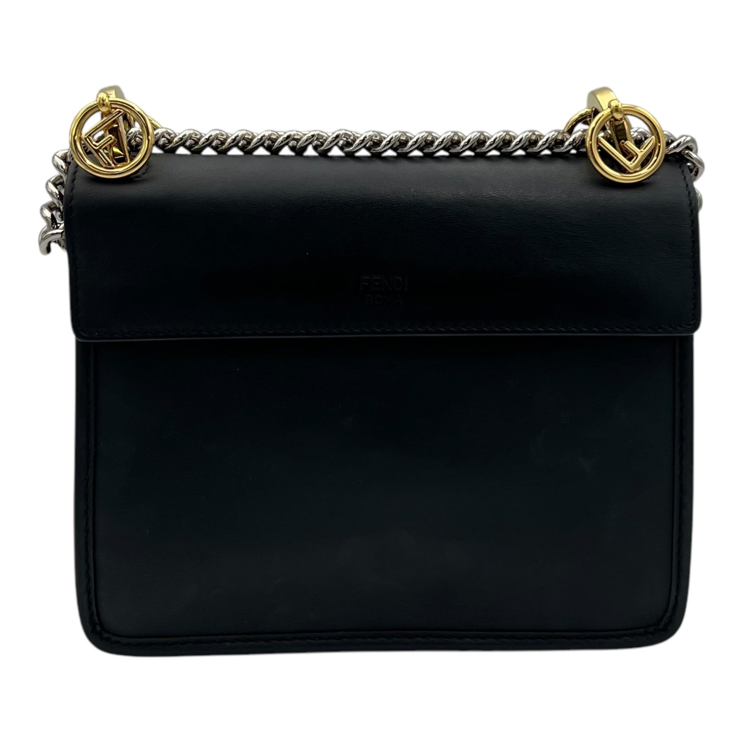 Kan I Black Shoulder Bag in Calfskin, Gold hardware