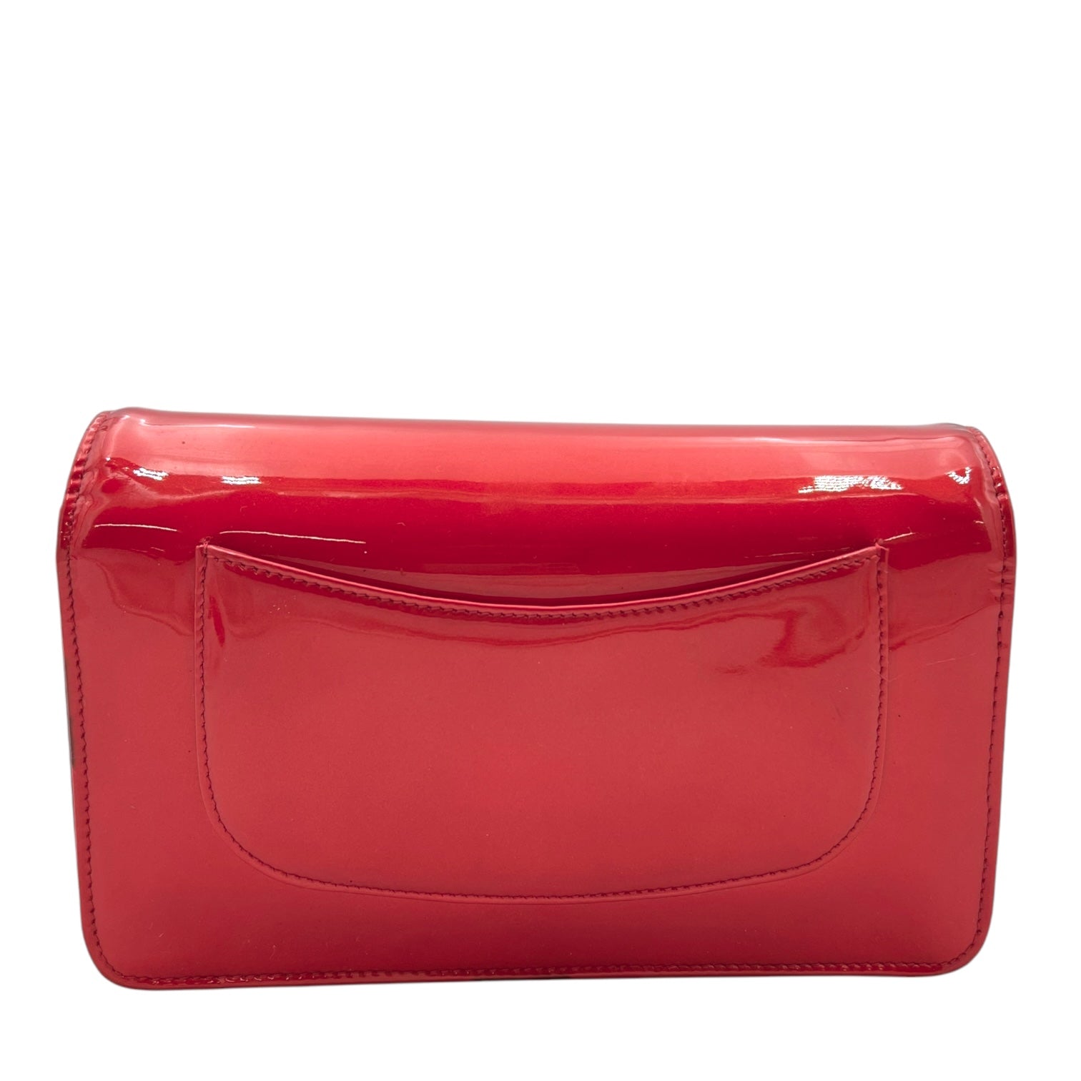 CC Wallet On Chain Red in Patent Leather, Silver hardware