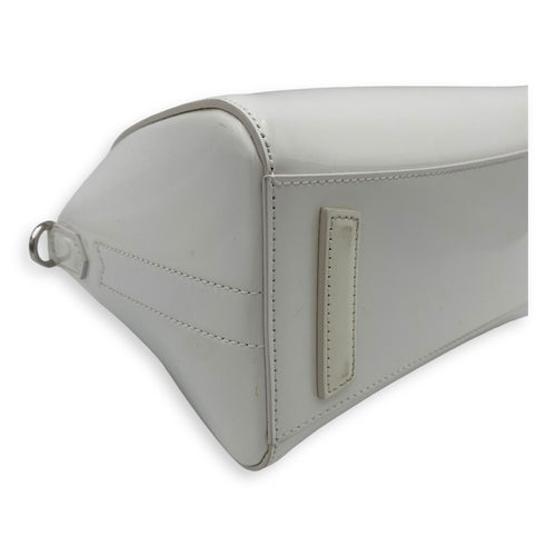 Antigona Mini White Top Handle Bag in Patent Leather, Silver hardware