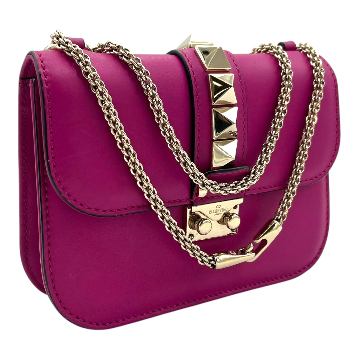 Glam Lock Small Pink Crossbody Bag in Lambskin, Gold hardware