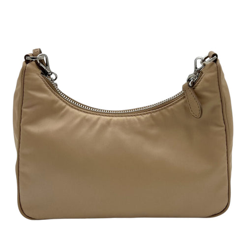 Re-Edition 2005 Beige Crossbody Bag in Re-Nylon, Silver hardware