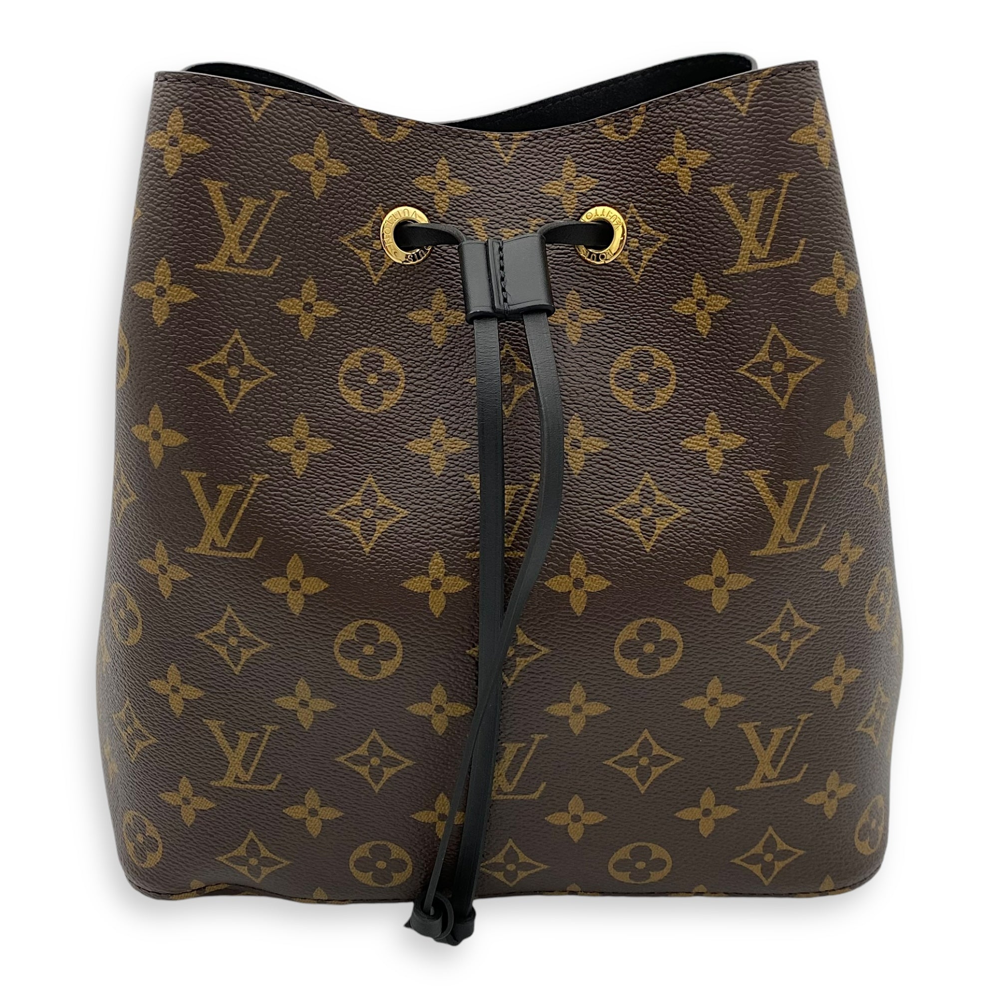 NeoNoe MM Brown Bucket Bag in Monogram Coated Canvas, Gold hardware