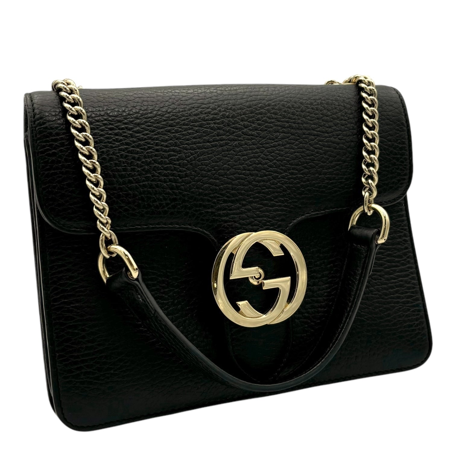 Interlocking G Shoulder Bag Black in Calfskin, Gold hardware