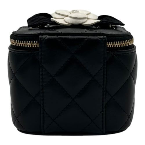 Camellia Vanity Mini Black Crossbody Bag in Lambskin, Gold hardware