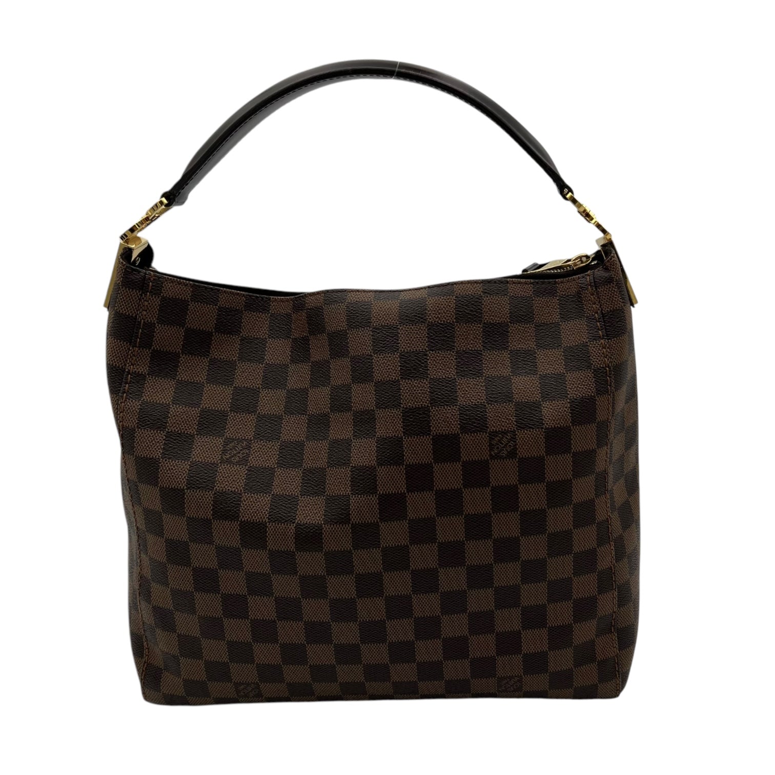 Portobello PM Damier Ebene Shoulder Bag in Coated Canvas, Gold hardware