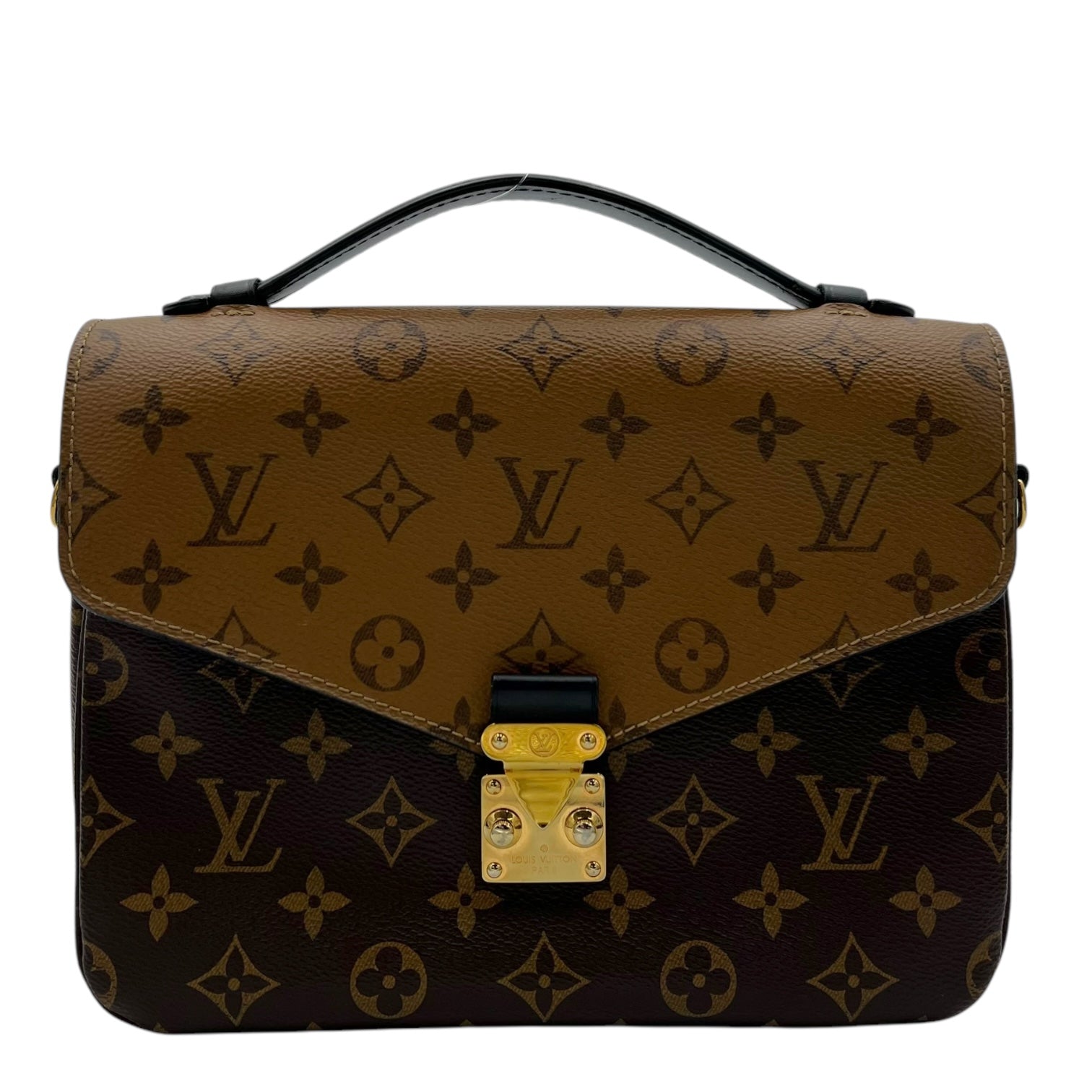 Pochette Metis Top Handle Bag Brown in Monogram Coated Canvas, Gold hardware