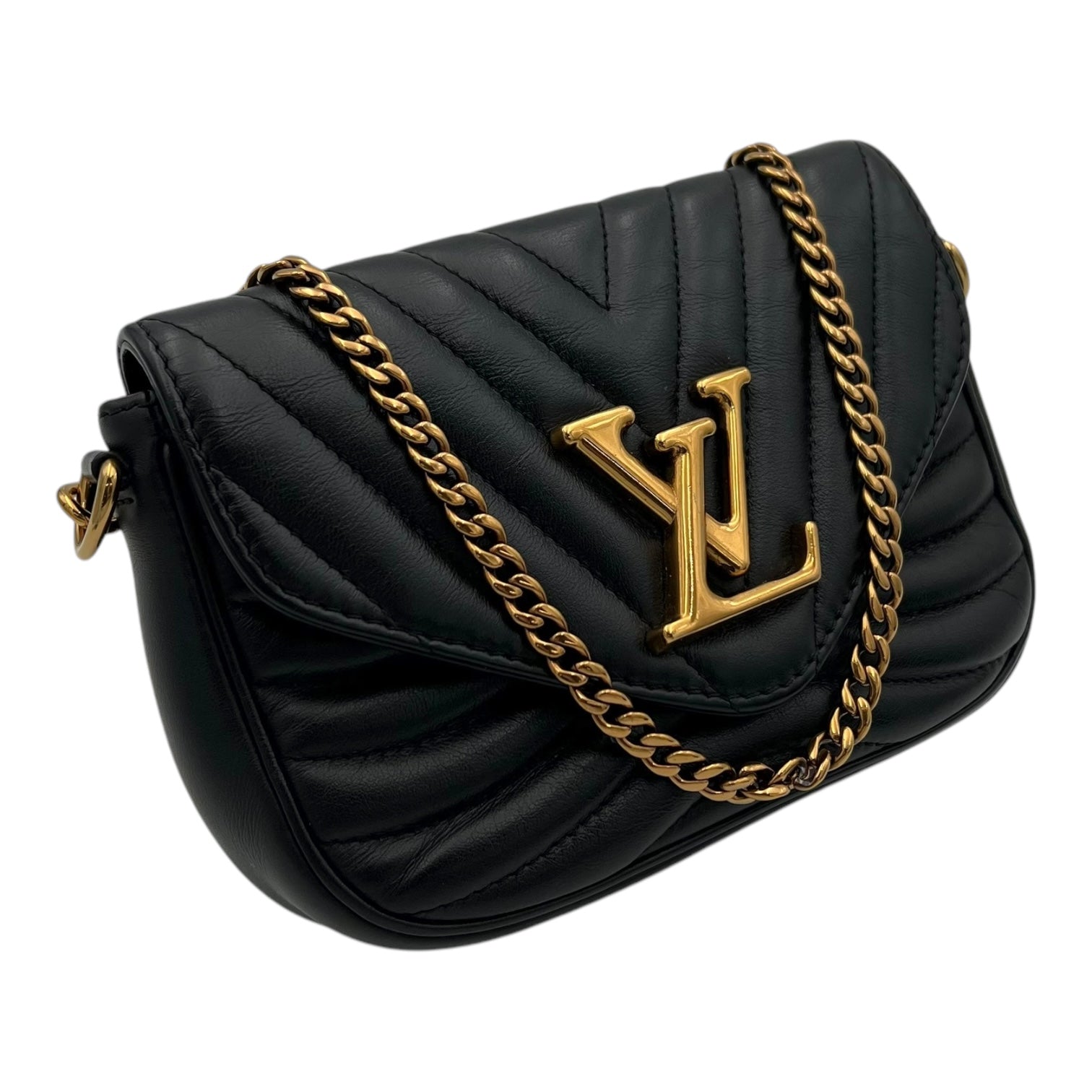 New Wave Shoulder Bag Black in Calfskin, Gold hardware