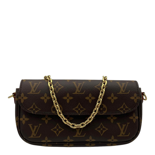 Ivy Wallet On Chain Brown in Monogram Coated Canvas, Gold hardware