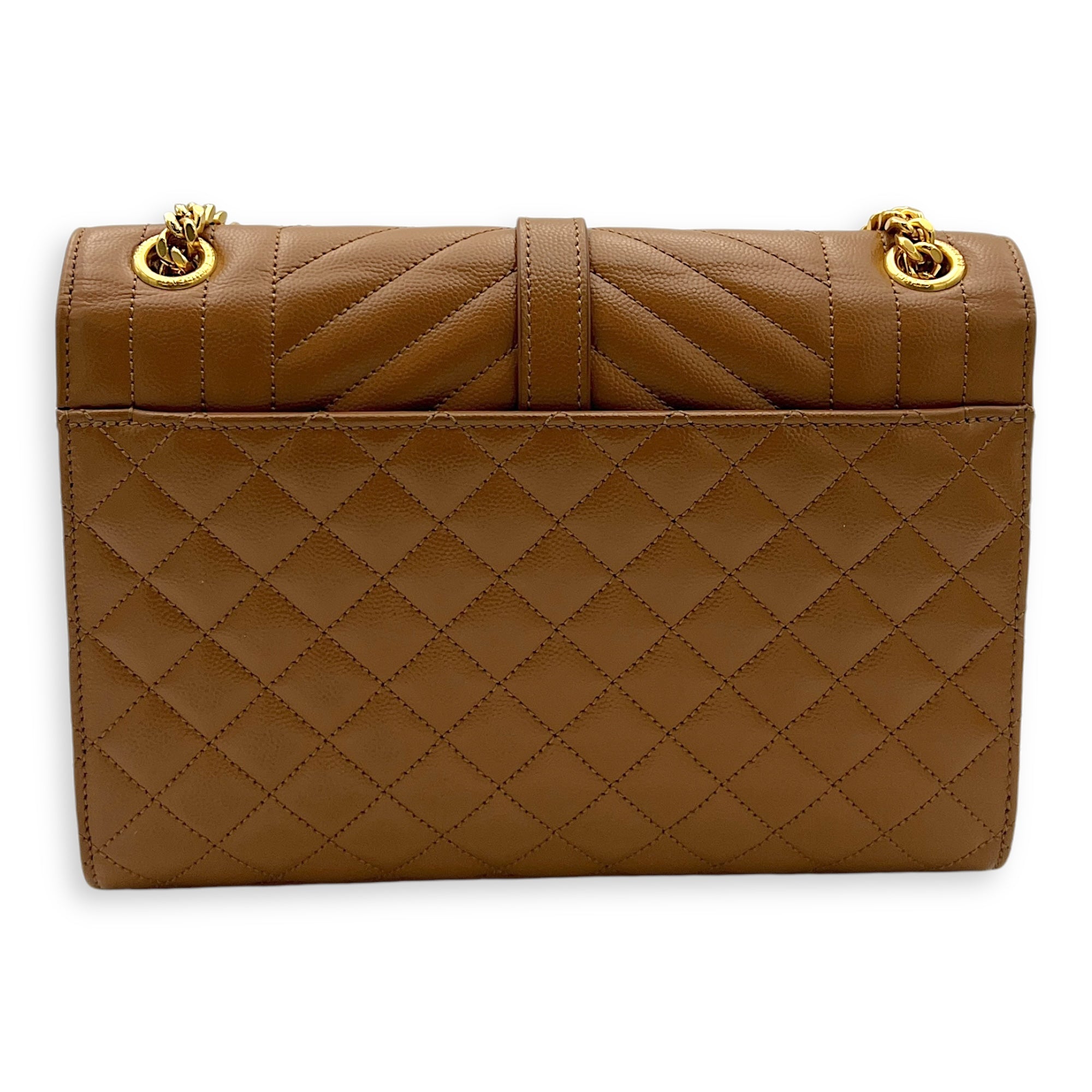 Envelope Medium Brown Shoulder Bag in Calfskin, Gold hardware