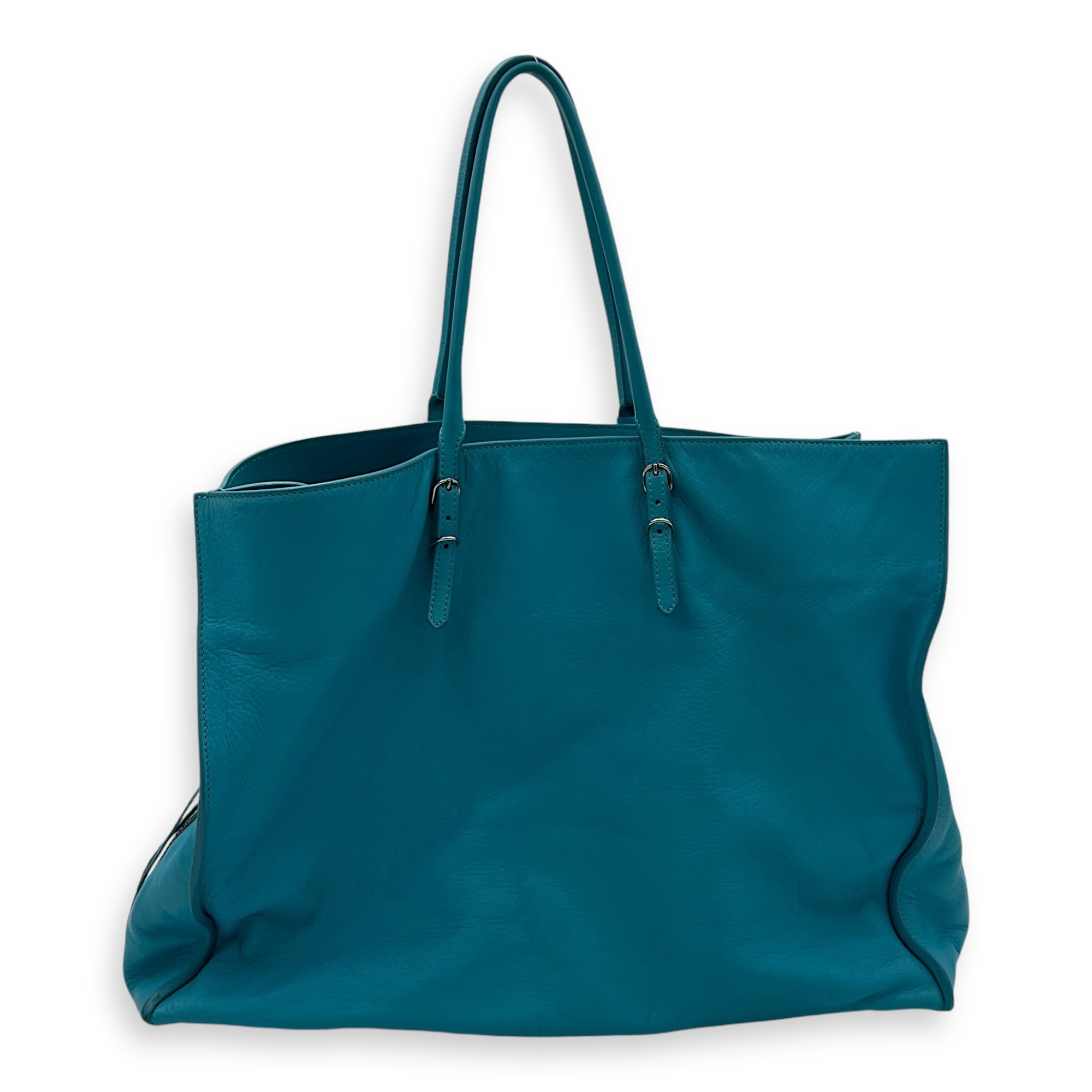 Papier Top Handle Bag Large Blue in Calfskin, Silver hardware