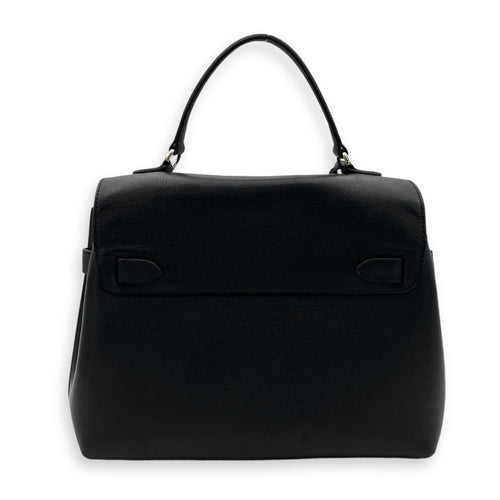 LockMe Ever MM Black Top Handle Bag in Calfskin, Silver hardware