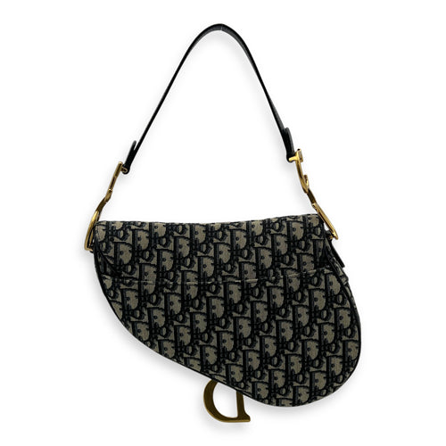 Saddle Medium Blue Shoulder Bag in Jacquard, Gold hardware