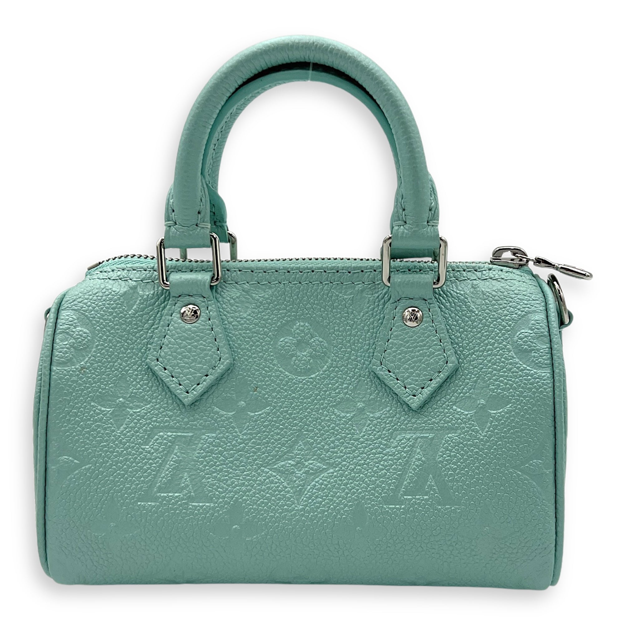 Speedy Nano Green Top Handle Bag in Monogram Empreinte Leather, Silver hardware