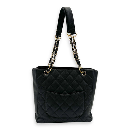 PST Tote Bag Black in Caviar Leather, Gold hardware