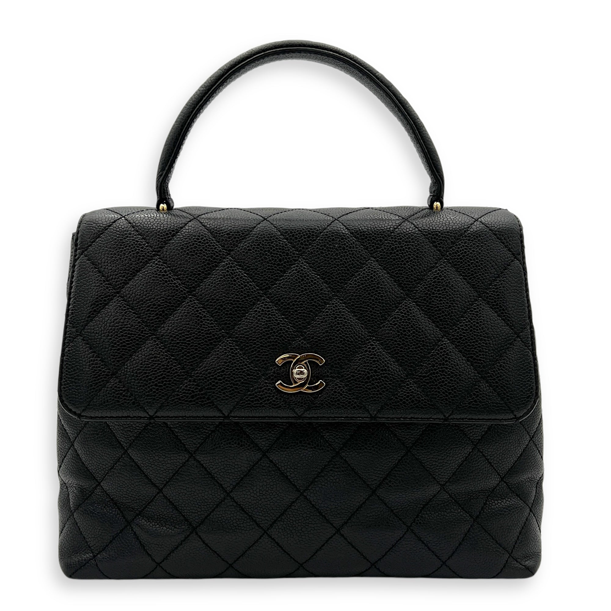 Kelly Top Handle Bag Black in Caviar Leather, Gold hardware