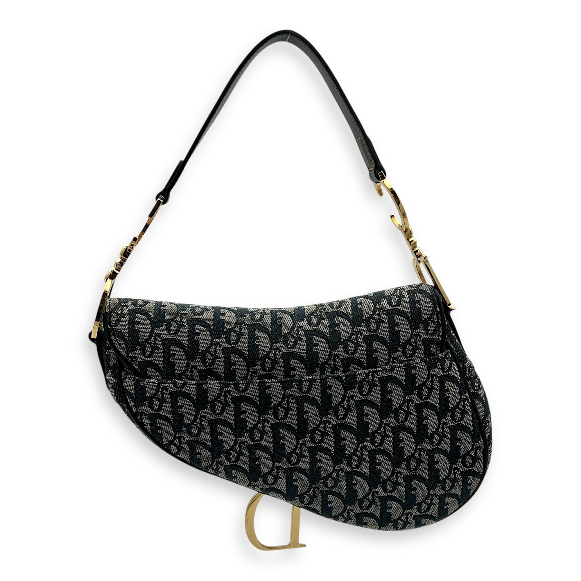 Saddle Shoulder Bag Blue in Jacquard, Gold hardware