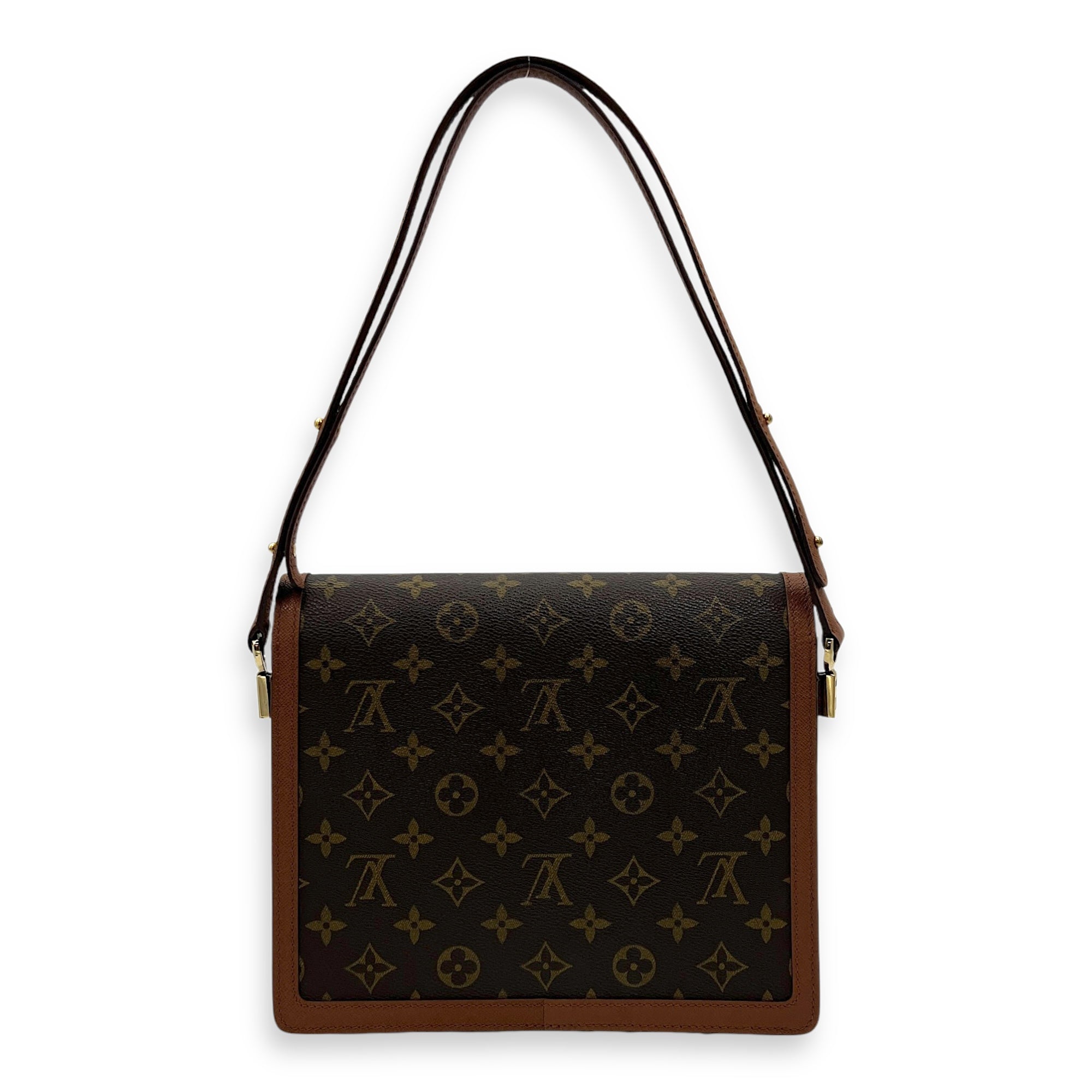 Raspail Shoulder Bag Brown in Monogram Coated Canvas, Gold hardware