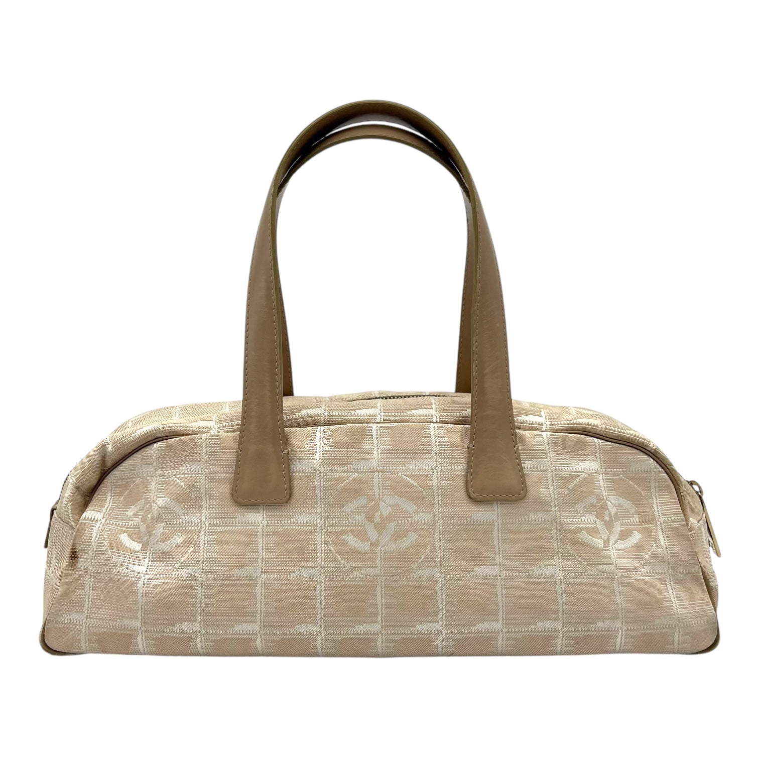 Travel Line Top Handle Bag Beige in Jacquard, Gold hardware