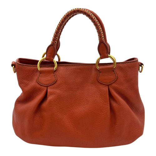 Logo Top Handle Bag Orange in Calfskin, Gold hardware