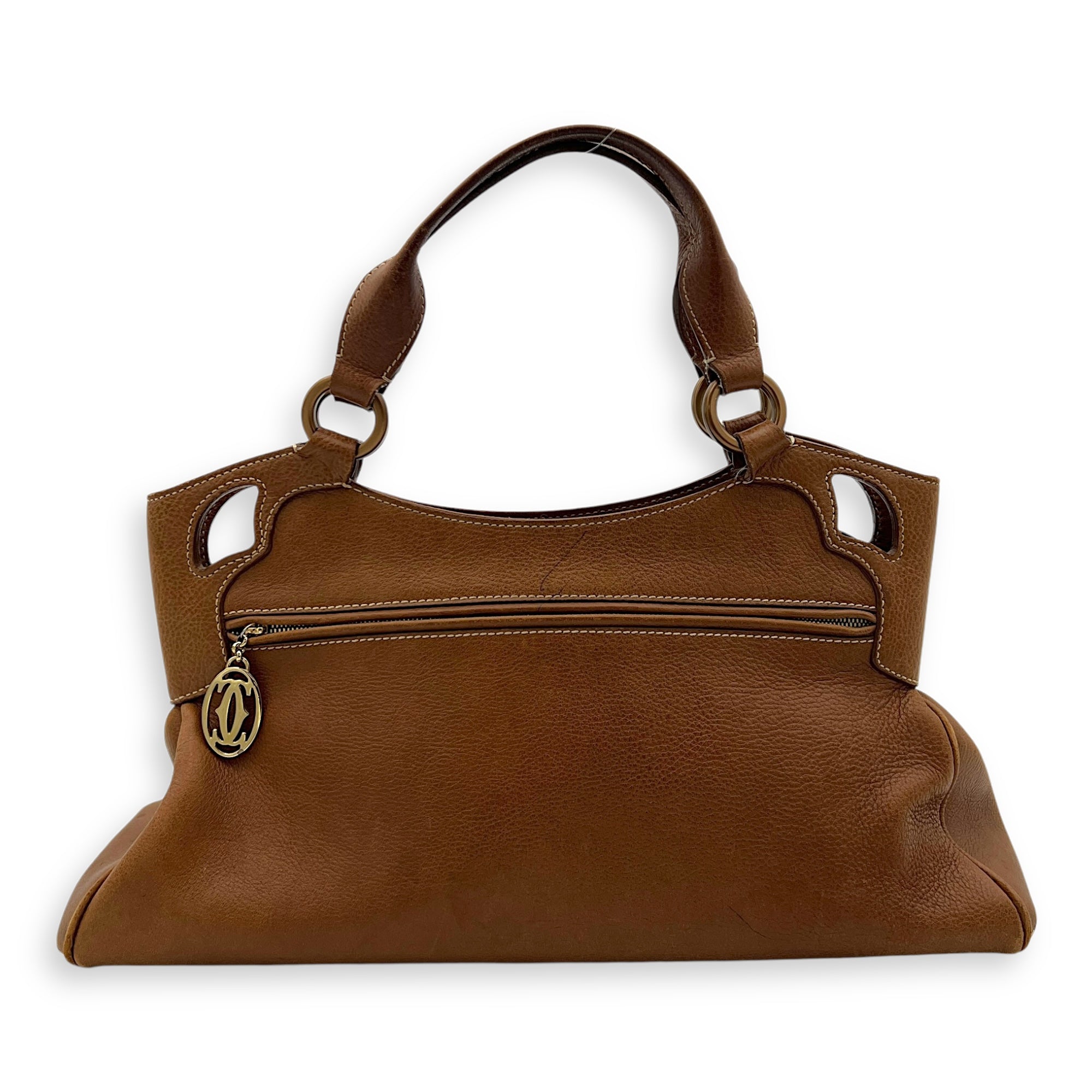 Marcello Shoulder Bag Brown in Calfskin, Gold hardware