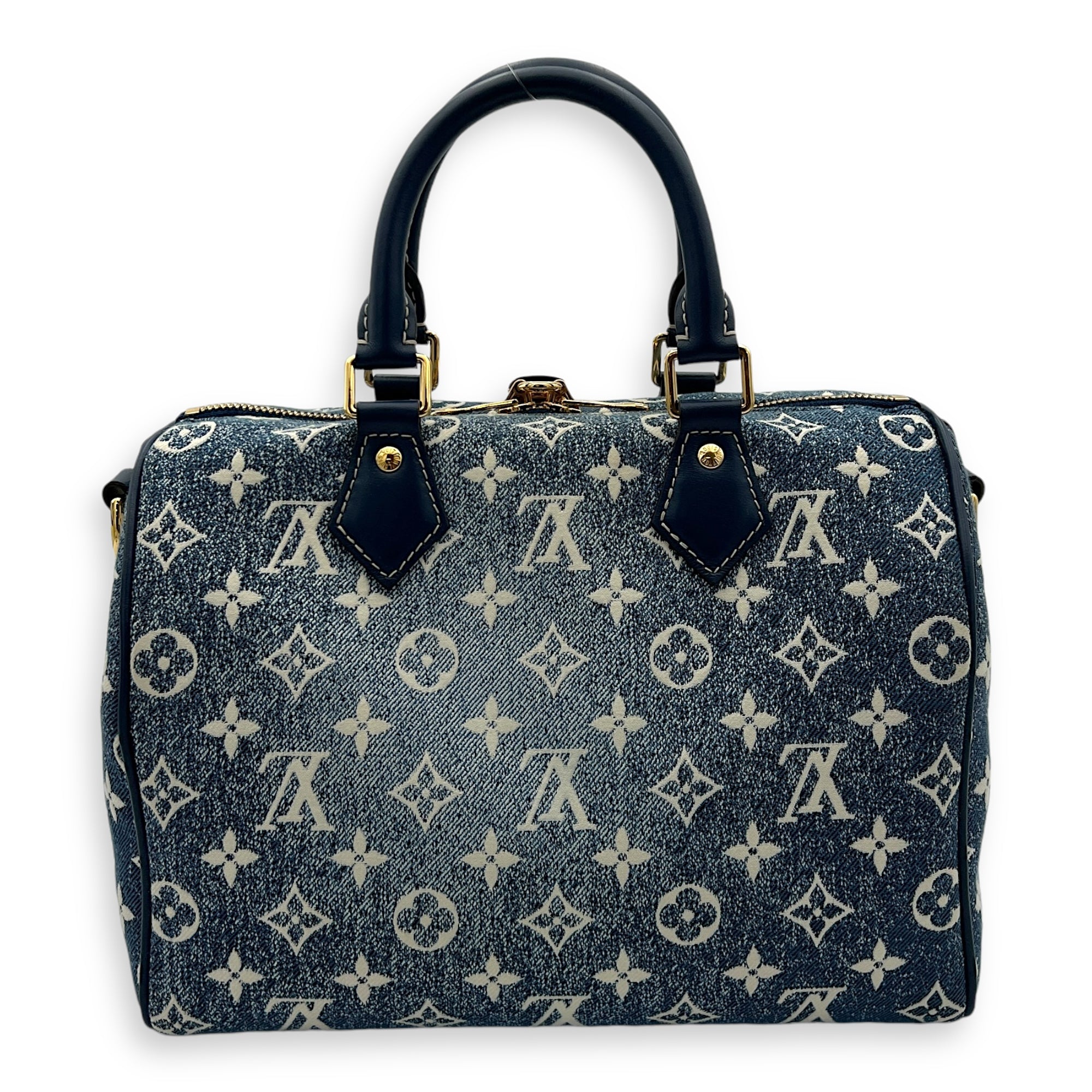 Speedy Top Handle Bag 30 Blue in Denim, Gold hardware
