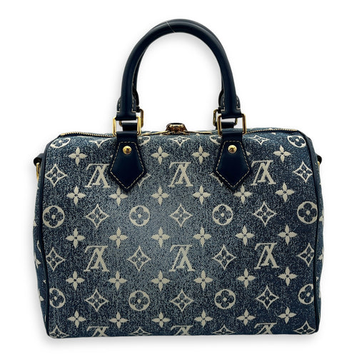 Speedy Top Handle Bag 30 Blue in Denim, Gold hardware