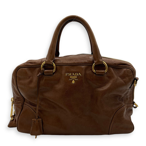 Boston Top Handle Bag Brown in Calfskin, Gold hardware