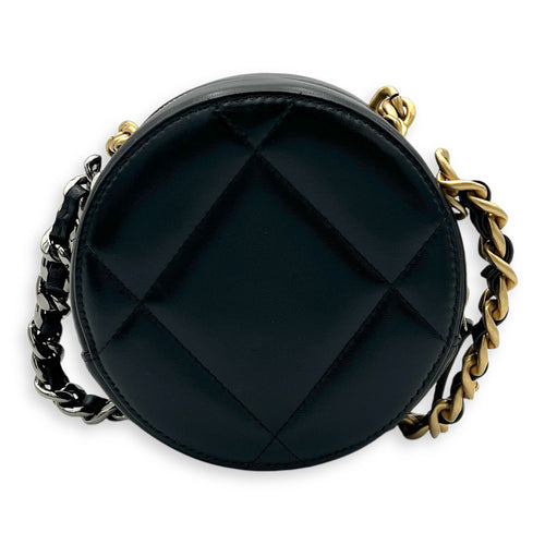 Quilted C19 Round Crossbody Bag Black in Calfskin, Mixed hardware