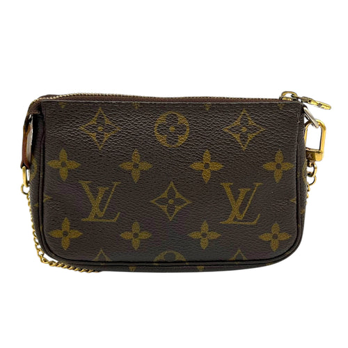 Pochette Accessoires Mini Brown Pouch in Monogram Coated Canvas, Gold hardware