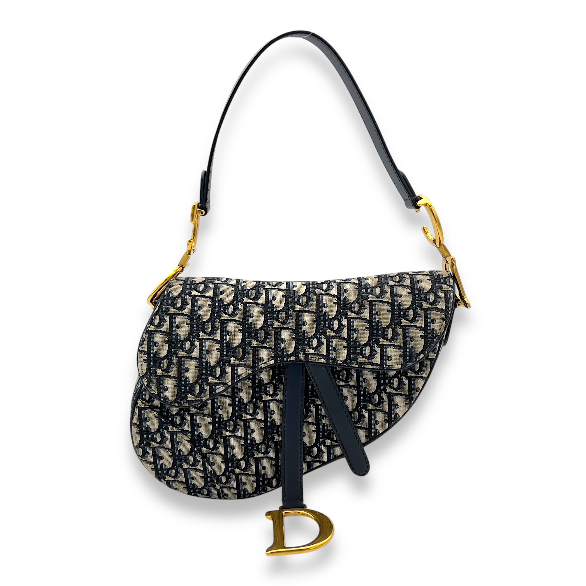 Saddle Blue Shoulder Bag in Canvas, Gold hardware