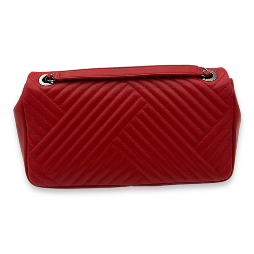 Classic Single Flap Red Shoulder Bag in Lambskin, Silver hardware