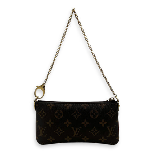 Milla Pouch MM Brown in Monogram Coated Canvas, Gold hardware