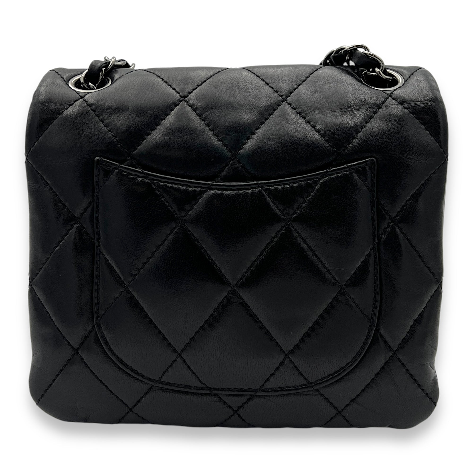 Square Bag Crossbody Bag Black in Lambskin, Silver hardware