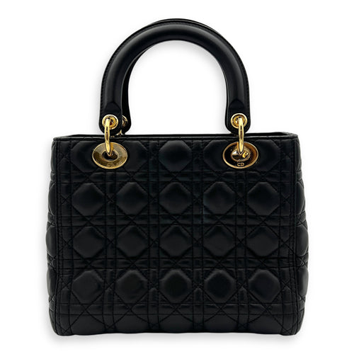 Lady Dior Medium Black Top Handle Bag in Lambskin, Gold hardware