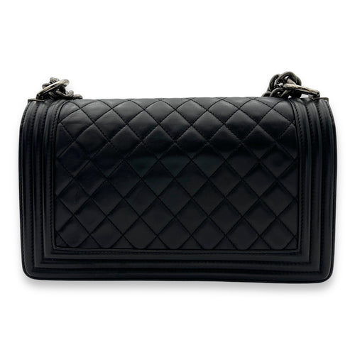 Boy Medium Black Shoulder Bag in Lambskin, Ruthenium hardware