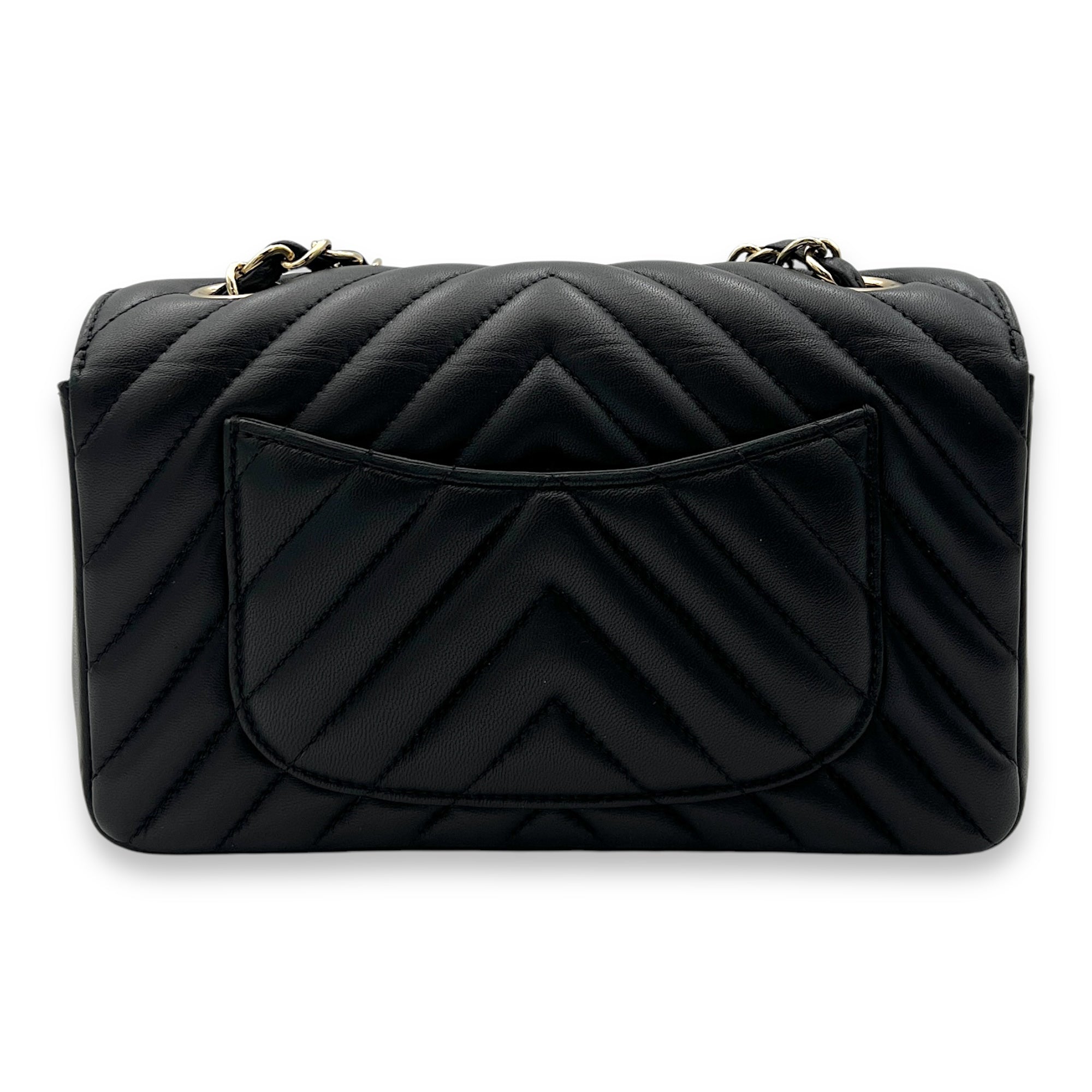 Rectangle Classic Chevron Shoulder Bag Black in Lambskin, Gold hardware