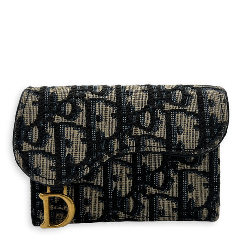 Saddle Wallet Blue in Jacquard, Gold hardware