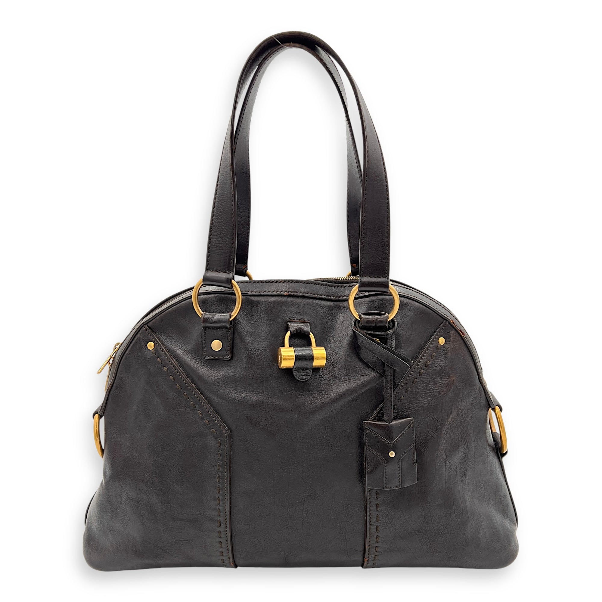 Muse Shoulder Bag Brown in Calfskin, Gold hardware