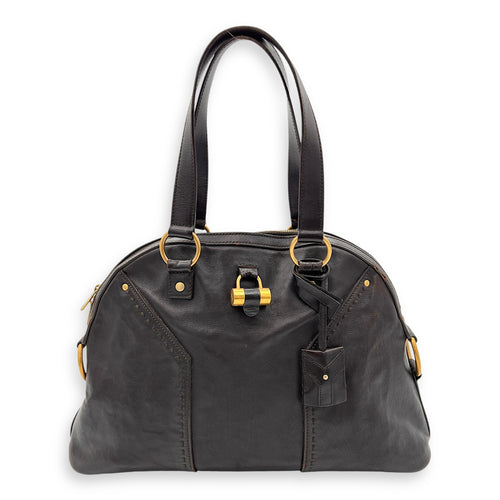 Muse Shoulder Bag Brown in Calfskin, Gold hardware