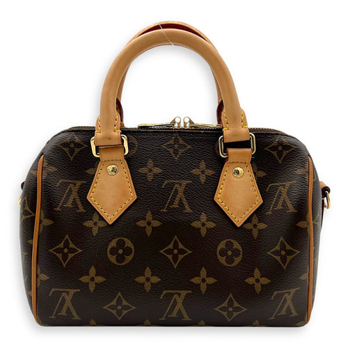 Speedy Top Handle Bag 20 Brown in Monogram Coated Canvas, Gold hardware