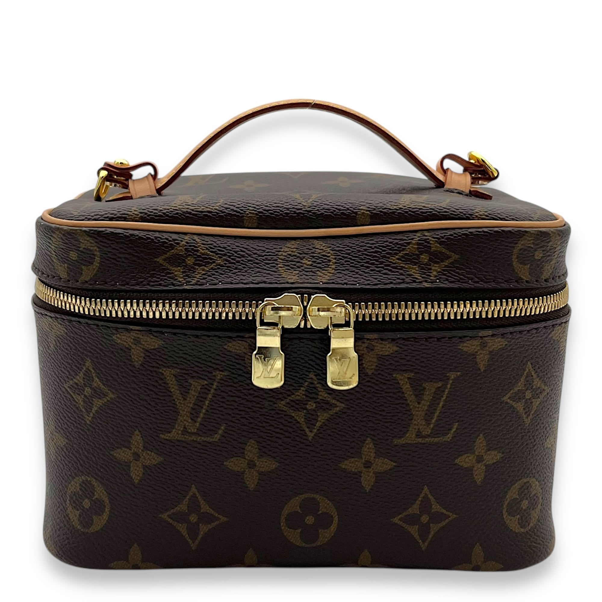 Nice Mini Brown Top Handle Bag in Monogram Coated Canvas, Gold hardware