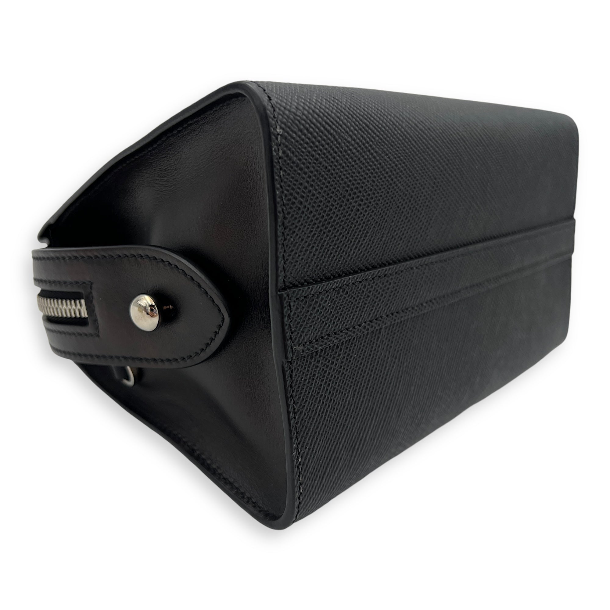 Kristen Top Handle Bag Black in Saffiano Leather, Silver hardware