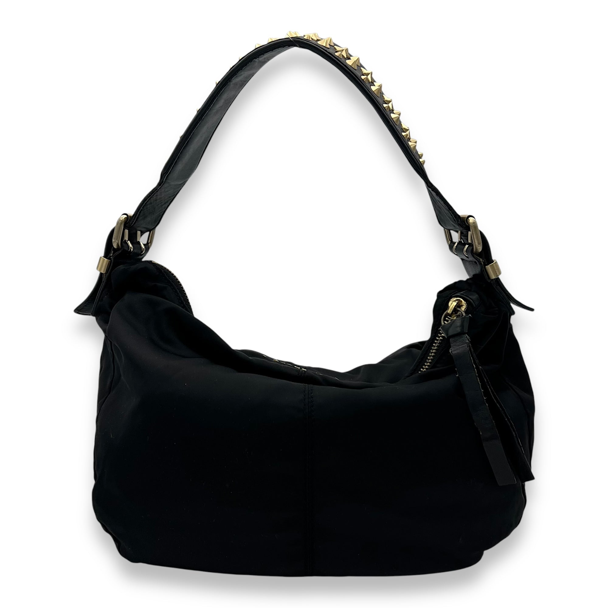 Pockets Shoulder Bag Black in Nylon, Gold hardware