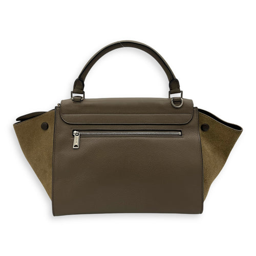 Trapeze Small Brown Top Handle Bag in Calfskin, Silver hardware